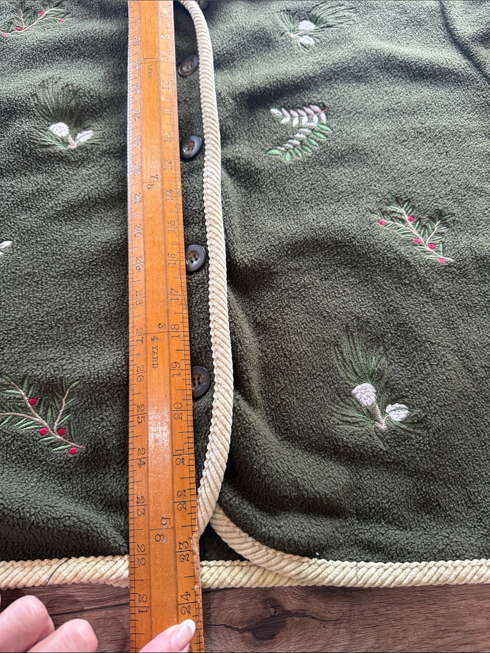 Embroidered Olive Green Women's Fleece Cardigan Sweater Fall Winter Christmas - Picture 8 of 9